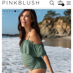 PinkBlush Olive Ruffle Trim Ruched One-Piece Maternity Swim Suit